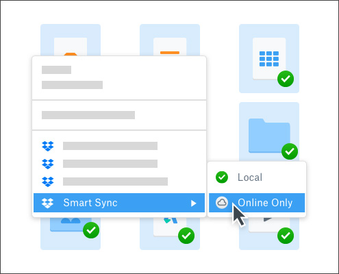 使用者採用 Dropbox 智慧同步來選擇線上資料夾存取，以節省儲存空間